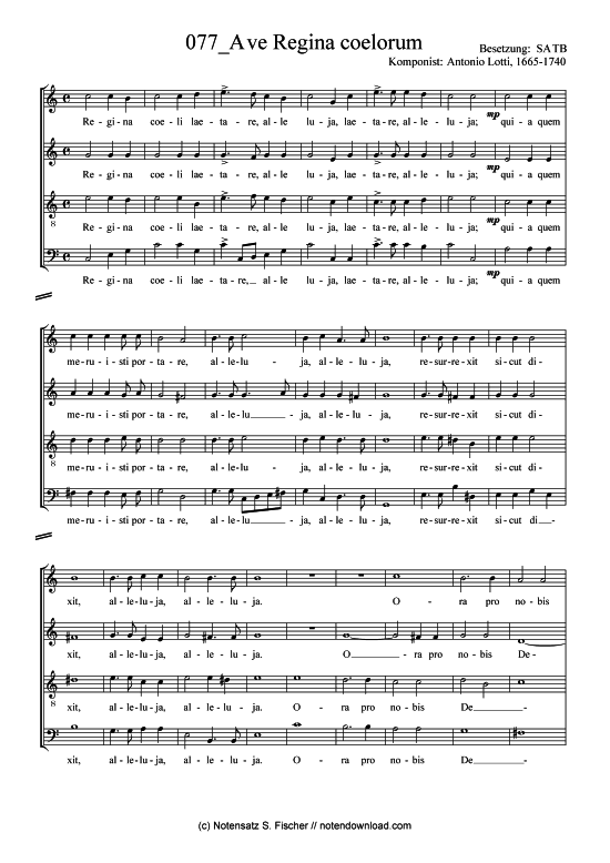 Ave Regina coelorum (Gemischter Chor) (Gemischter Chor) von Antonio Lotti 1665-1740 