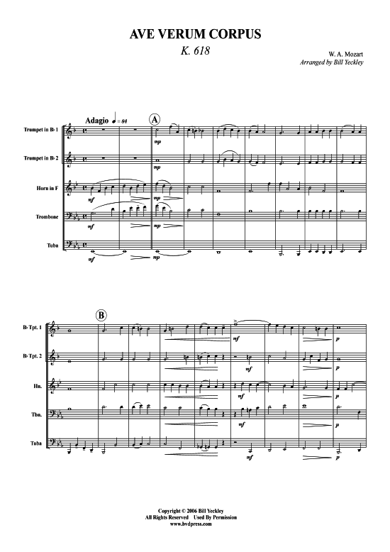 Ave verum corpus (Blechbl serquintett) (Quintett (Blech Brass)) von W. A. Mozart (arr. Yeckley)