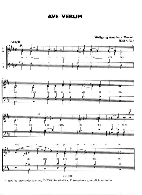 Ave Verum Mozart (Gemischter Chor) (Gemischter Chor) von W. A. Mozart