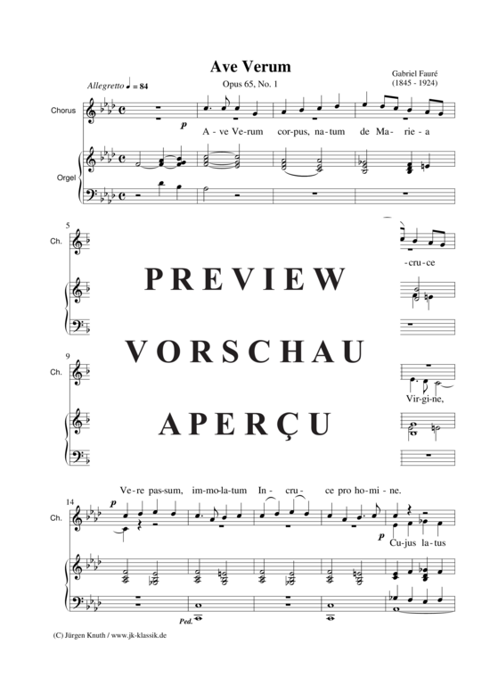 Ave Verum Opus 65 No. 1 (2 Stimmen S A-T B + Orgel) (Orgel  Gesang) von Gabriel Faur 