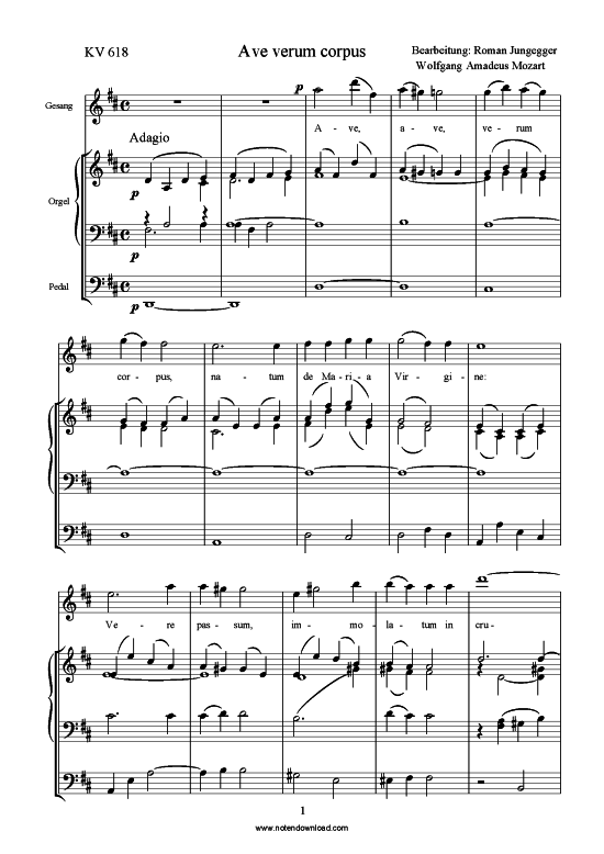 Ave verum verum (Orgel + Gesang) (Orgel  Gesang) von W. A. Mozart (arr. Jungegger)