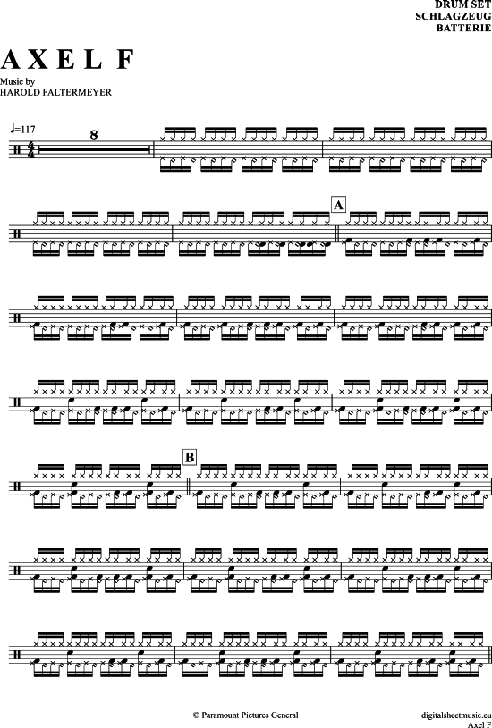 Axel F Drums PDF Noten von Harold Faltermeyer in 7150392