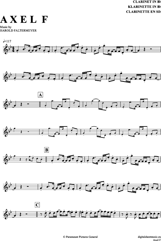 Axel F (Klarinette in B) (Klarinette) von Harold Faltermeyer