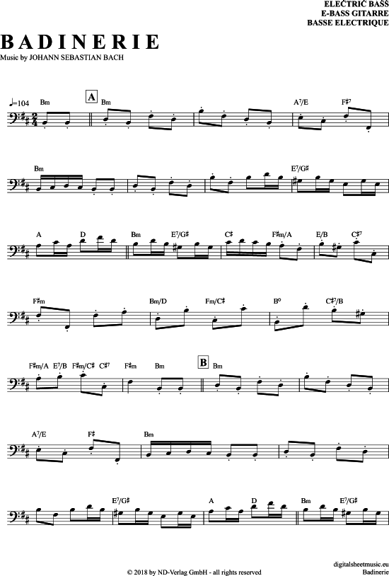 Badinerie (E-Bass) (E Bass) von Johann Sebastian Bach