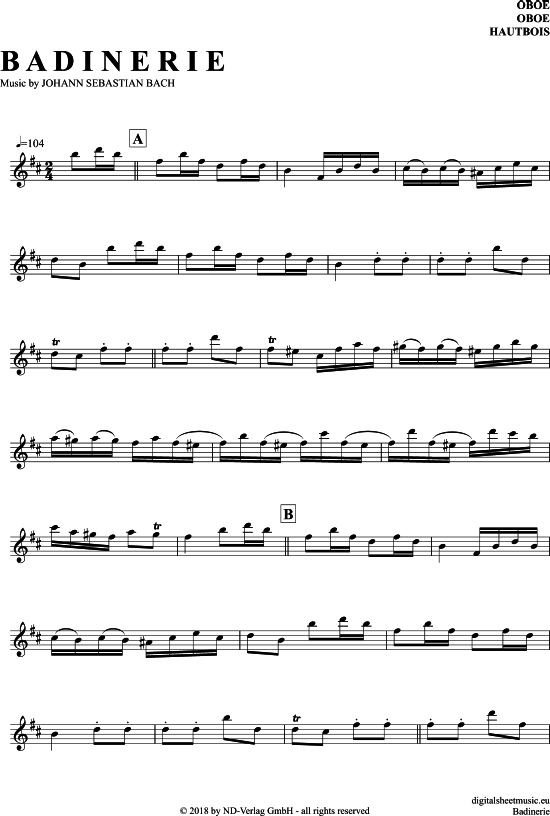 Badinerie (Oboe) (Oboe Fagott) von Johann Sebastian Bach