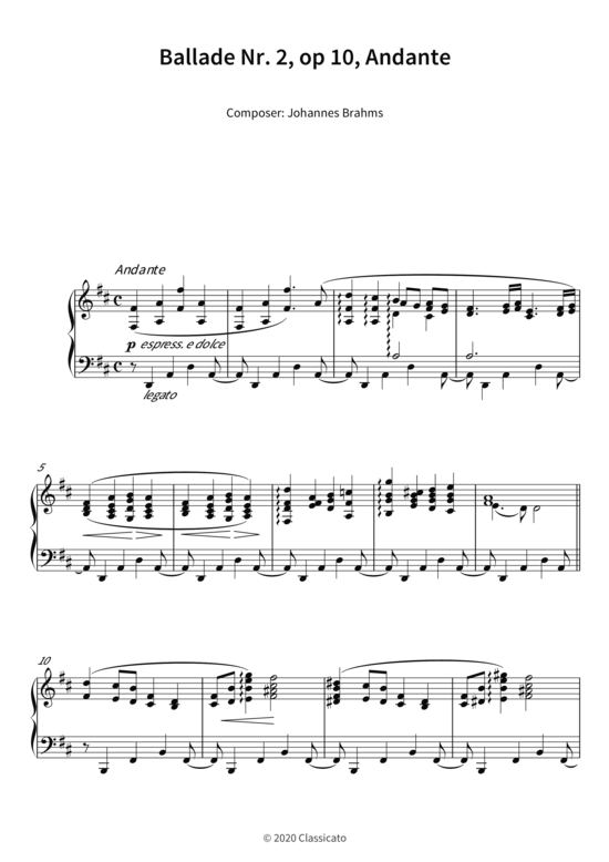 Ballade Nr. 2 op 10 Andante (Klavier Solo) (Klavier Solo) von Johannes Brahms