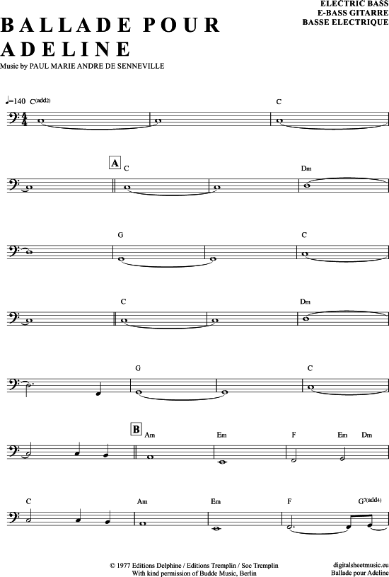 Ballade Pour Adeline (E-Bass) (E Bass) von Richard Clayderman