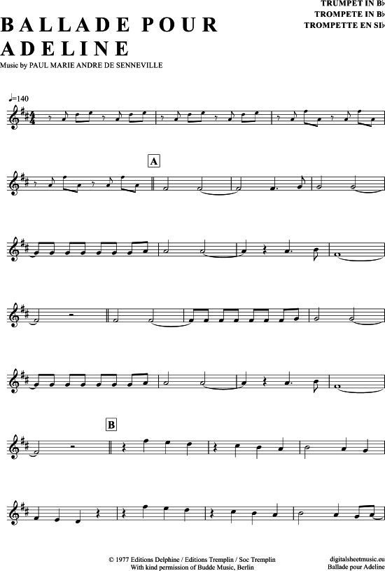 Ballade Pour Adeline (Trompete in B) (Trompete) von Richard Clayderman
