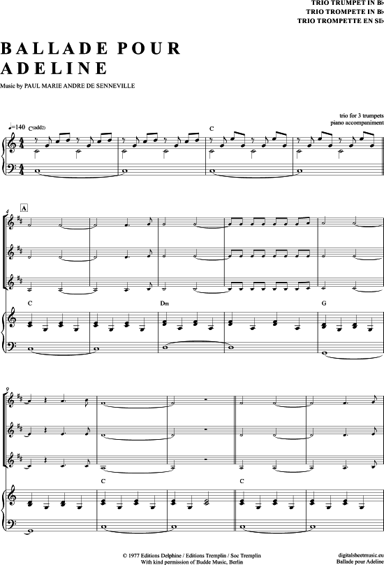 Ballade Pour Adeline (Trompeten Trio + Klavier) (Trio (Trompete)) von Richard Clayderman