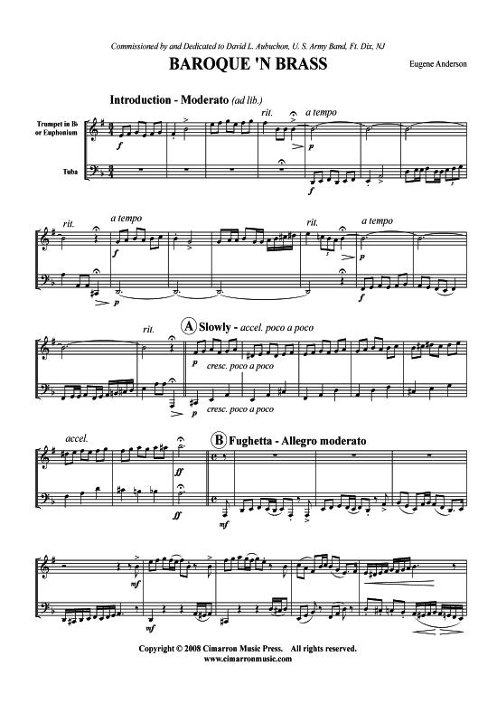 Baroque n Brass (Trompete in B + Tuba) (Duett (Blech Brass)) von Eugene Anderson