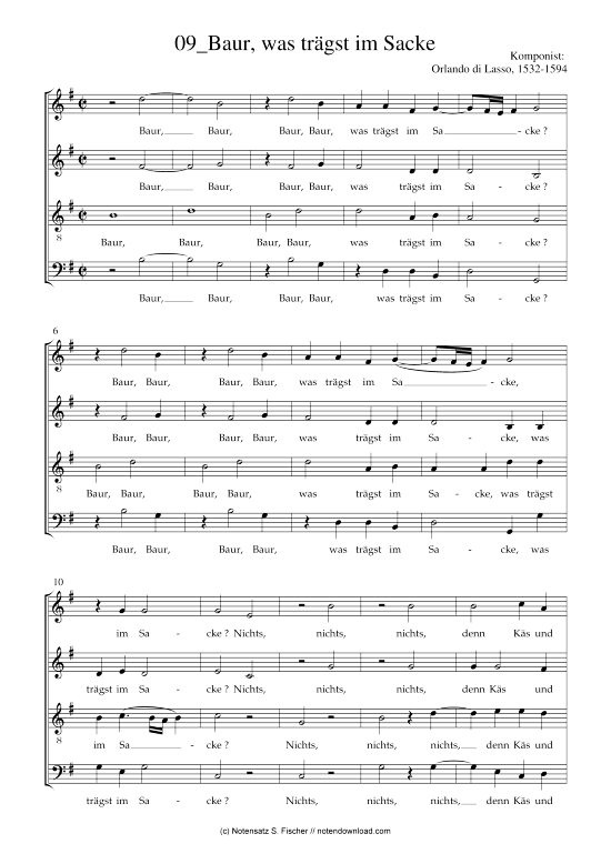 Baur was tr gst im Sacke (Gemischter Chor) (Gemischter Chor) von Orlando di Lasso 1532-1594