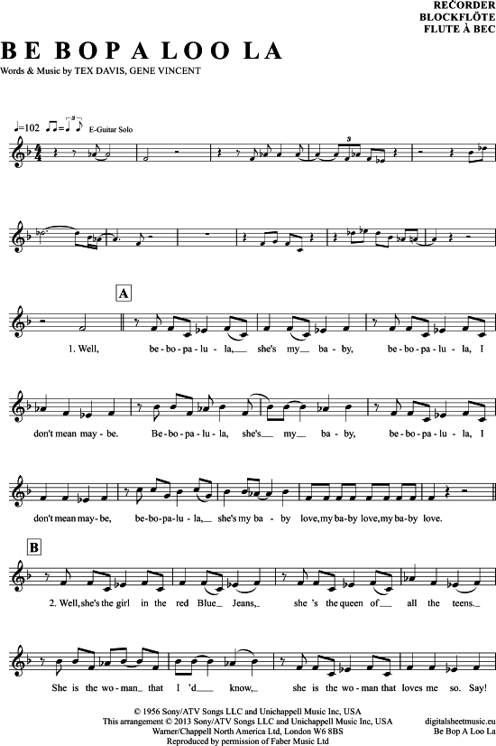 Be Bop A Lula (Blockfl te) (Blockfl te) von Gene Vincent