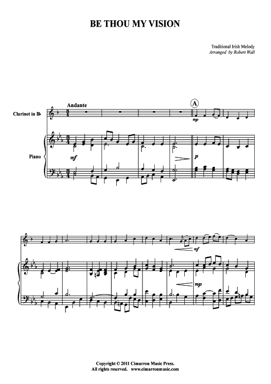 Be Thou My Vision (Klarinette in B + Klavier) (Klavier  Klarinette) von Traditional (arr. Robert Wall)