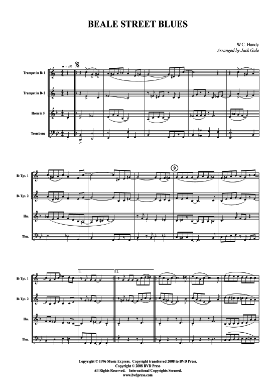 Beale Street Blues (2xTromp in B Horn in F (Pos) Pos) (Quartett (Blech Brass)) von Traditional