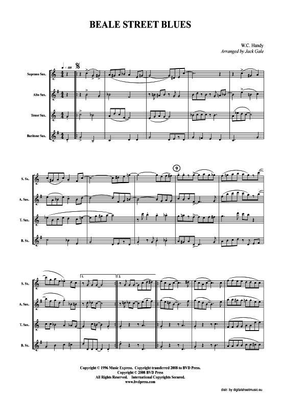 Beale Street Blues (Saxophon-Quartett S(A)ATB) (Quartett (Saxophon)) von Traditional (arr. Gale)