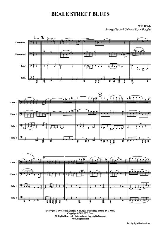 Beale Street Blues (Tuba Quartett 2x Bariton 2xTuba) (Quartett (Tuba)) von Traditional (arr. Gale)
