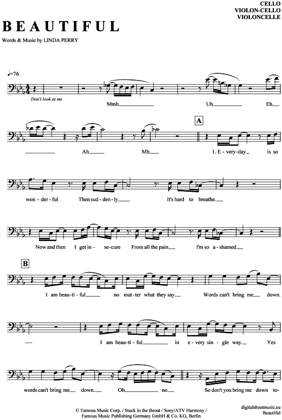 Beautiful (Violon-Cello) (Violoncello) von Christina Aguilera