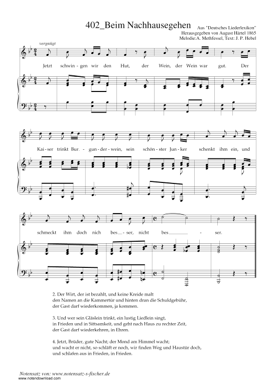Beim Nachhausegehen (Klavier + Gesang) (Klavier  Gesang) von Albert Methfessel
