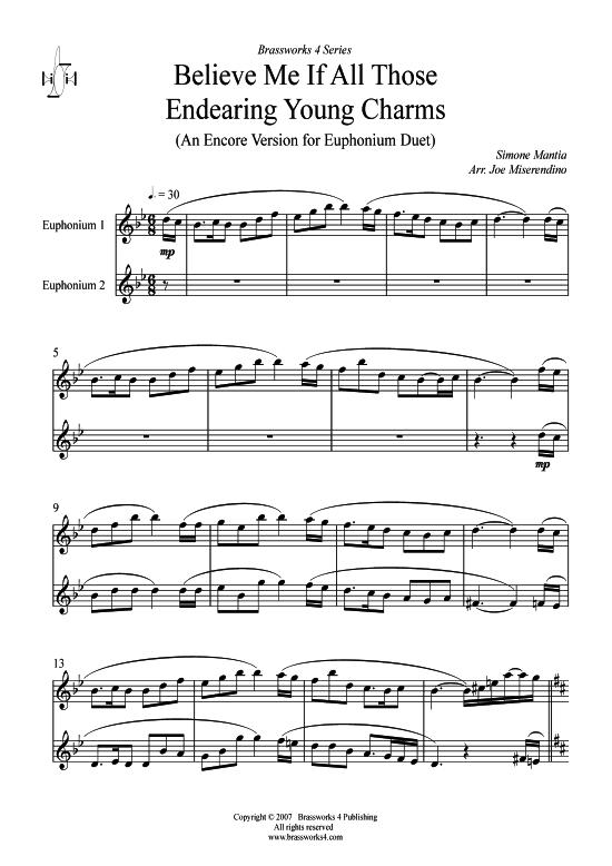 Believe Me All Those Endearing Young Charms (2x Tenorhorn + Klavier) (Trio (Klavier  2 St.)) von Simone Mantia