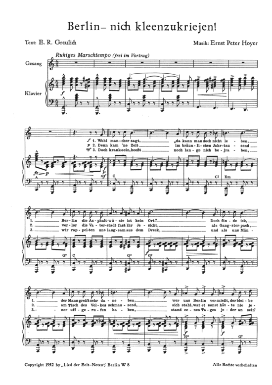 Berlin - nich kleenzukriejen (Klavier + Gesang) (Klavier Gesang  Gitarre) von 1952