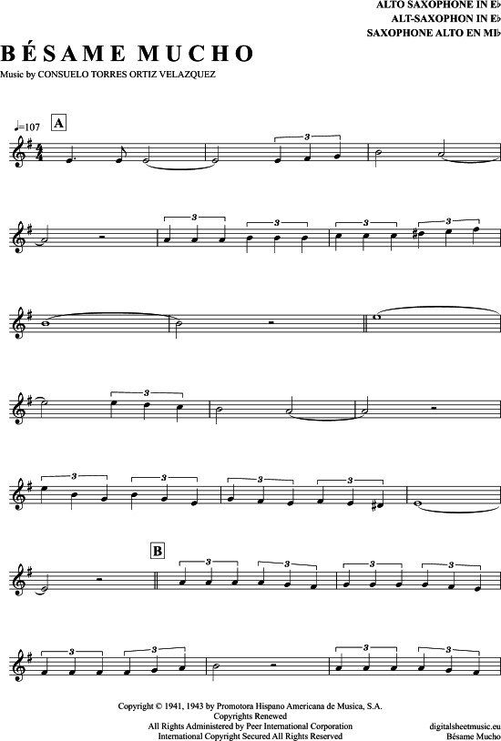 Besame Mucho (Alt-Sax) (Alt Saxophon) von Bert Kaempfert