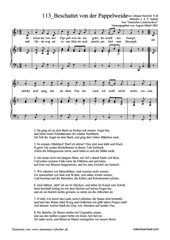 Beschattet von der Pappelweide (Klavier + Gesang) (Klavier  Gesang) von Aus Deutsches Liederlexikon A. H rtel (1865)