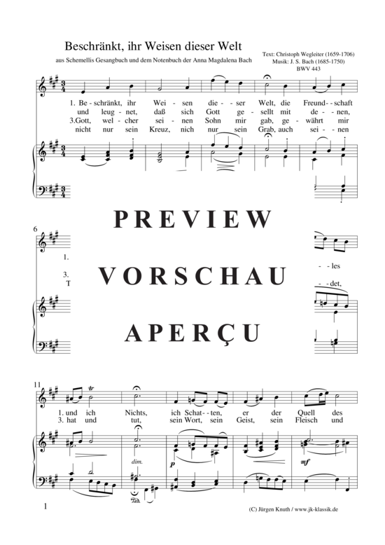 Beschr nkt ihr Weisen dieser Welt (Gesang + Orgel) (Orgel  Gesang) von Johann Seb. Bach