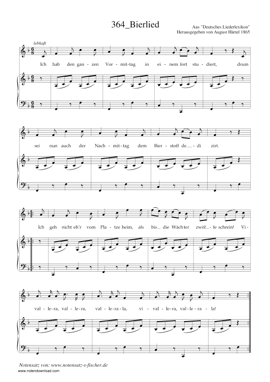 Bierlied (Klavier + Gesang) (Klavier  Gesang) von Aus Deutsches Liederlexikon A. H rtel (1865)