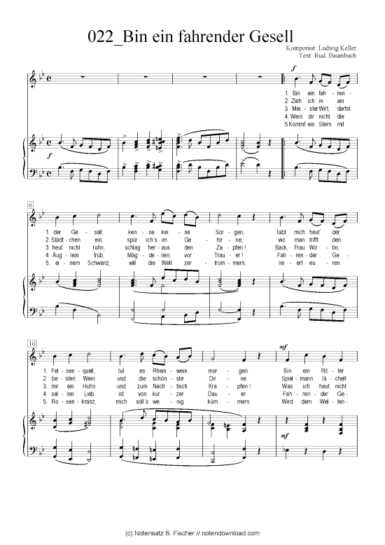 Bin ein fahrender Gesell (Klavier + Gesang) (Klavier  Gesang) von Ludwig Keller  Rud. Baumbach