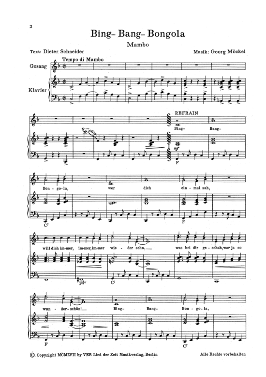 Bing-Bang-Bongola (Klavier + Gesang) (Klavier Gesang  Gitarre) von 1957