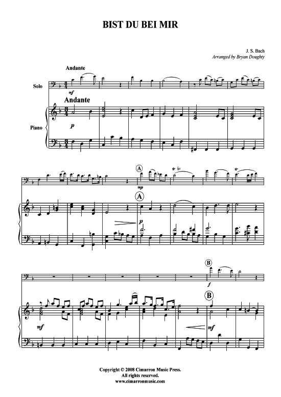 Bist du bei mir (Bariton Posaune Trompete + Klavier) (Klavier  Bariton (Posaune)) von J. S. Bach