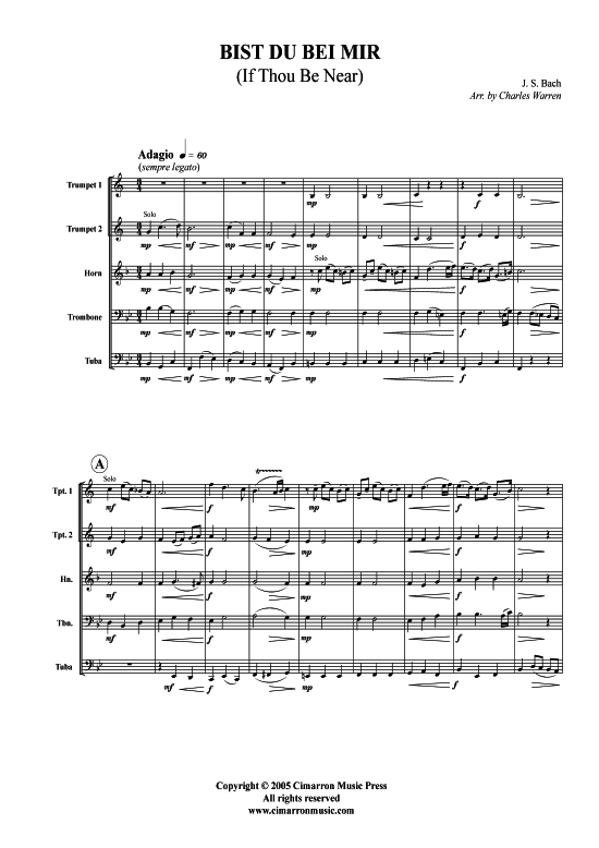 Bist du bei Mir (Blechbl auml serquintett) (Quintett (Blech Brass)) von J. S. Bach