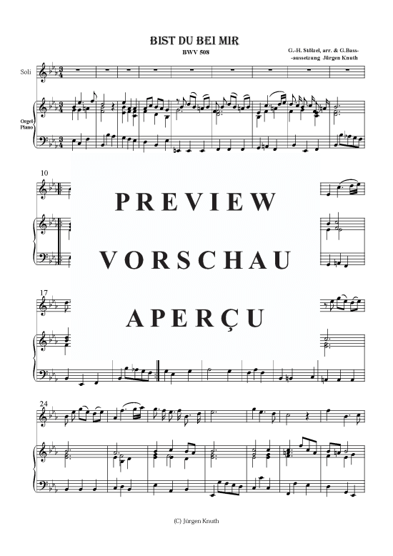 Bist du bei mir BWV508 aus dem Notenbuch Anna Magdalena Bach (Klavier + Gesang) (Klavier  Gesang) von Gottfried Heinrich St lzel (1690-1749)