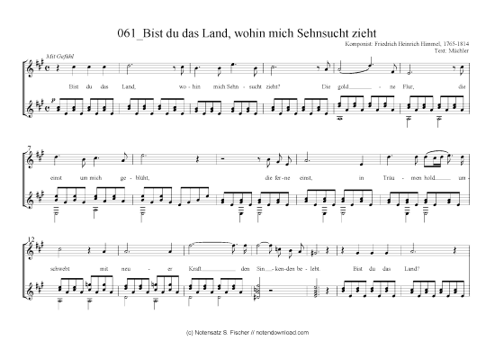 Bist du das Land wohin mich Sehnsucht zieht (Gitarre + Gesang) (Gitarre  Gesang) von Friedrich Heinrich Himmel 1765-1814  M chler