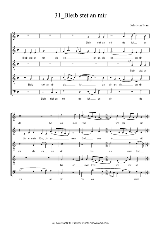 Bleib stet an mir (Gemischter Chor) (Gemischter Chor) von Jobst von Brant (1517-1570)