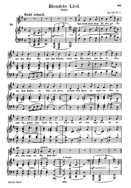 Blondels Lied Op.53 No.1 (Gesang hoch + Klavier) (Klavier  Gesang hoch) von Robert Schumann