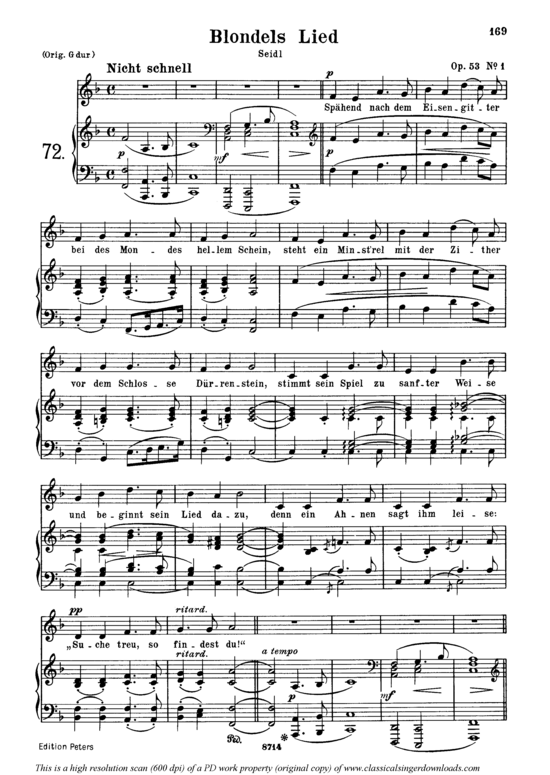 Blondels Lied Op.53 No.1 (Gesang mittel + Klavier) (Klavier  Gesang mittel) von Robert Schumann