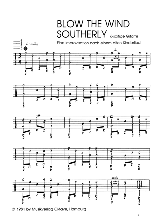 Blow the Wind Southerly (Gitarre Solo) (Gitarre) von Vic Abram (engl. Folk-Gitarrist)