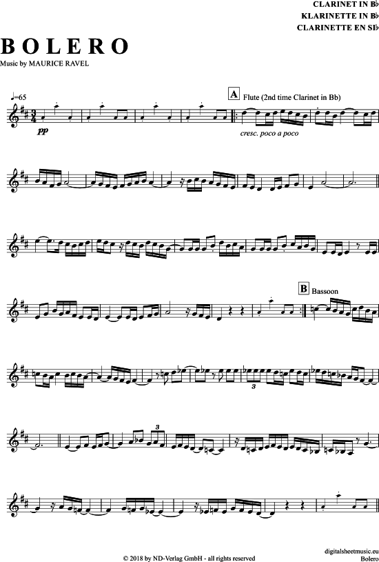 Bolero (Klarinette in B) (Klarinette) von Maurice Ravel