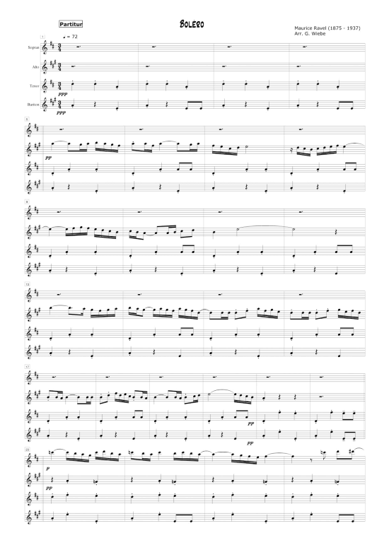 Bolero (Saxophonquartett SATB) (Quartett (Saxophon)) von Maurice Ravel (arr. Gerhard Wiebe)