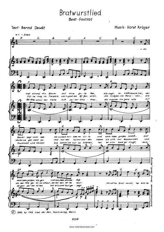 Bratwurstlied PDF Noten von Bernd Dewete in 2040221
