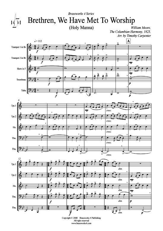 Brethren We Have Met to Worship (Blechbl serquintett) (Quintett (Blech Brass)) von William Moore