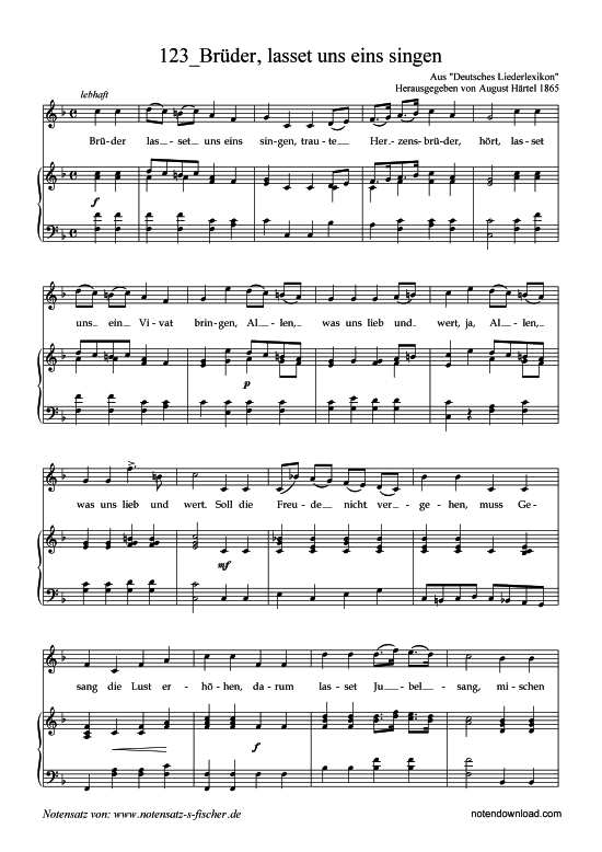 Br der lasset uns eins singen (Klavier + Gesang) (Klavier  Gesang) von Aus Deutsches Liederlexikon A. H rtel (1865)