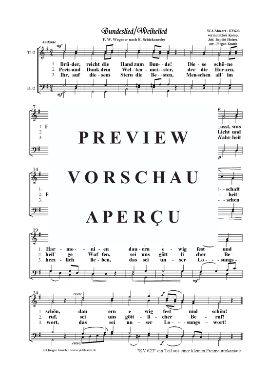 Br der reicht die Hand zum Bunde (M nnerchor) (M nnerchor) von W.-A. Mozart (Bundeslied Weihelied KV 623)