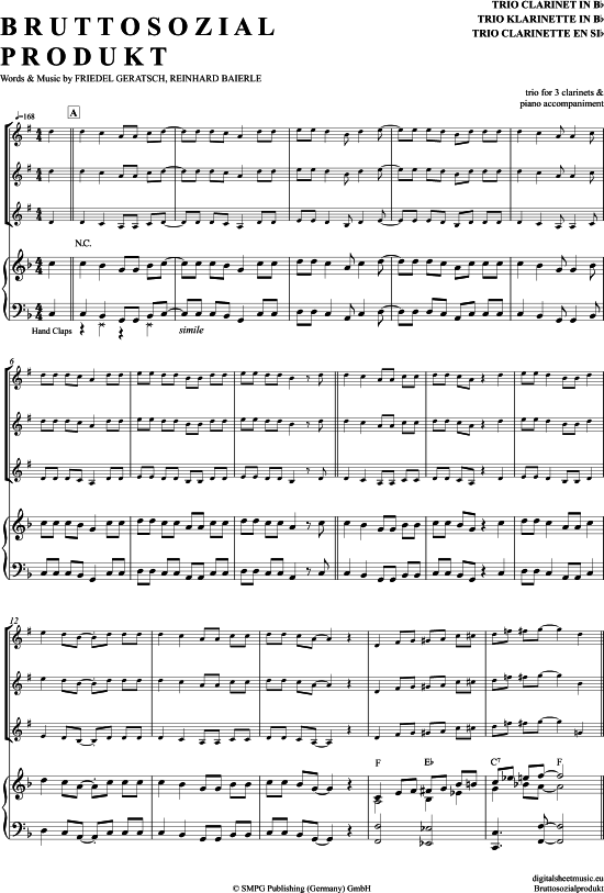 Bruttosozialprodukt (Klarinetten Trio + Klavier) (Trio (Klarinette)) von Geier Sturzflug