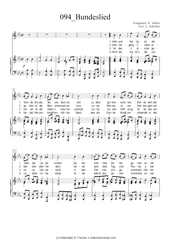 Bundeslied (Klavier + Gesang) (Klavier  Gesang) von Fr. Silcher  A. Schreiber