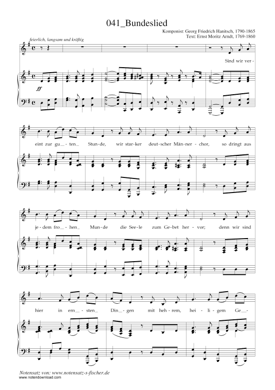 Bundeslied (Klavier + Gesang) (Klavier  Gesang) von Georg Friedrich Hanitsch (1790-1865)