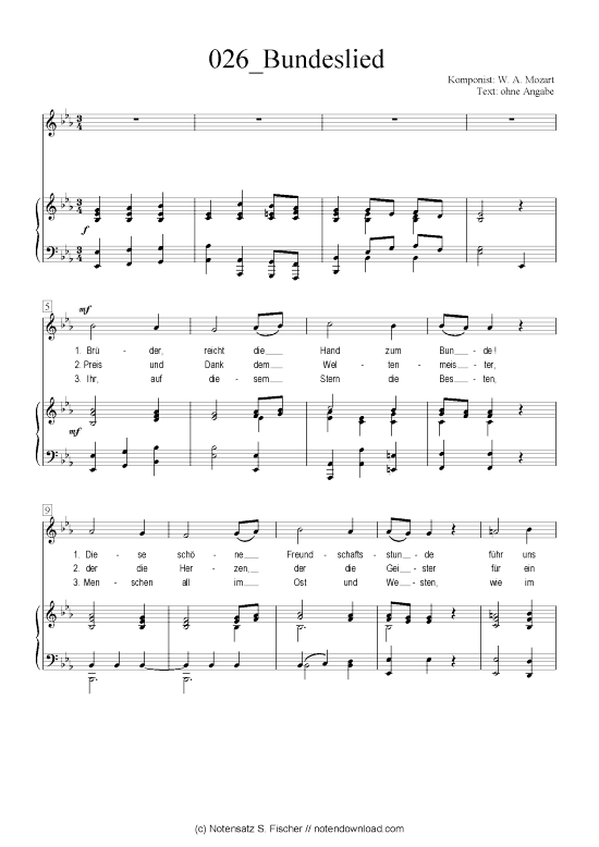 Bundeslied (Klavier + Gesang) (Klavier  Gesang) von W. A. Mozart