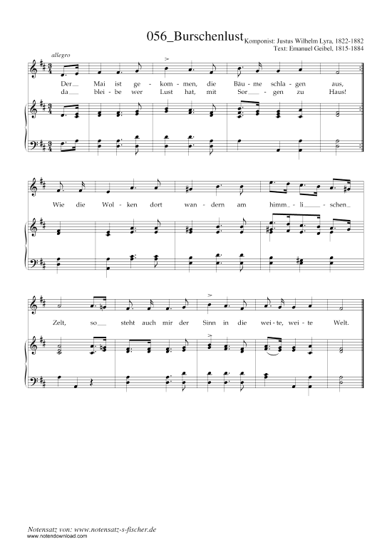 Burschenlust (Klavier + Gesang) (Klavier  Gesang) von Justus Wilhelm Lyra (1822-1882)