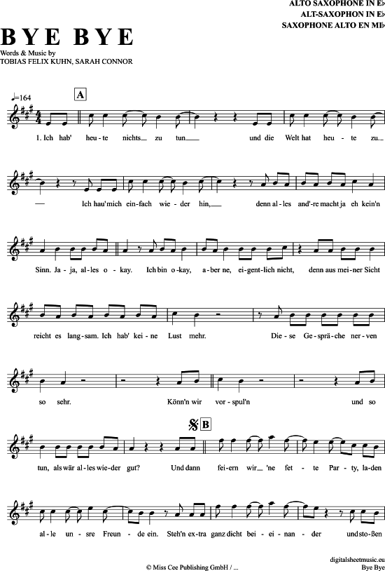 Bye Bye (Alt-Sax) (Alt Saxophon) von Sarah Connor